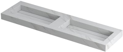 INK Pitch Wastafel Keramische Slab Bak Dubbel met Drain en Front en Side Skirts Zonder Kraangaten - 1600x450x90 mm - Calacatta Mat