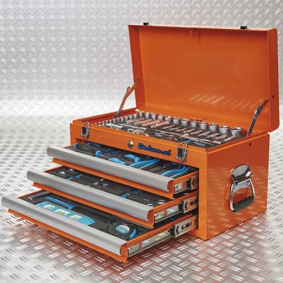 Datona® Gereedschapskist drie lades - 4 lades gevuld - oranje - Oranje