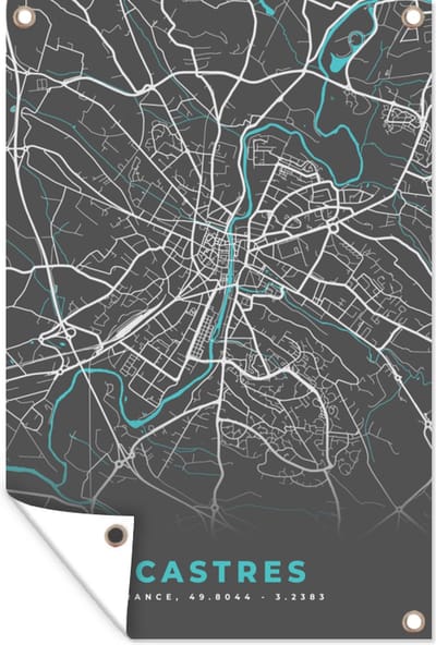 Muurdecoratie Castres - Frankrijk - Plattegrond - Kaart - Stadskaart - 120x180 cm - Tuinposter - Tuindoek