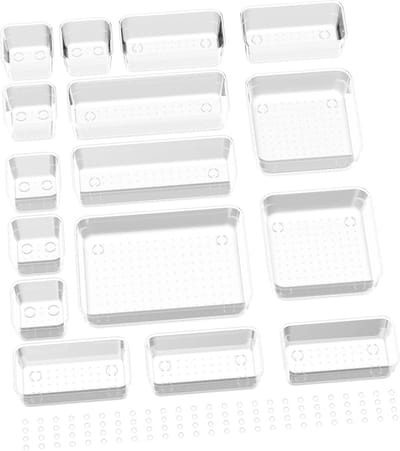 Lade-organizer 16 stuks - Gescheiden opbergsysteem - Antislip cosmetica-organizer - Make-up kaptafel bureau badkamer keuken - Transparant