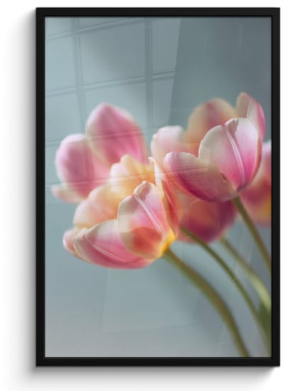 Poster in lijst - Fotolijst 60x90 cm - Posters - Tulpen - Roze - Stelen - Posterlijst zwart - Decoratie - Wanddecoratie woonkamer - Muurdecoratie slaapkamer