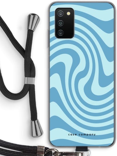 Case Company® - Hoesje met koord geschikt voor Samsung Galaxy A03S hoesje met Koord - Swirl Blauw - Telefoonhoesje met Zwart Koord - Bescherming aan alle Kanten en Over de Schermrand