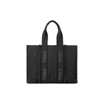 Chloe Woody Iconisch Geborduurd Logo Effen Gerecycled Nylon Draagtas Boodschappentas Schouder Handtas Grote Dames tote bags Zwart CHC23-WS382L41-001 Basic Set (Bag+Dust Bag) black