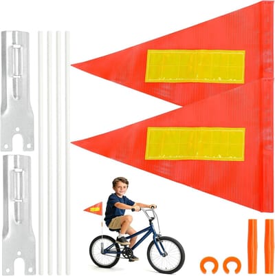 Veiligheidsvlag Fiets - Kinder vlag - Zichtbaarheid Vergroten - Reflecterende Strepen - 2 Stuks - Oranje
