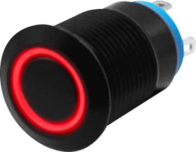 ProRide Metalen Drukschakelaar 12V ON-OFF - 12mm - Aan/uit schakelaar - Spatwaterdicht - 12V/24V - LED Indicatie Rood