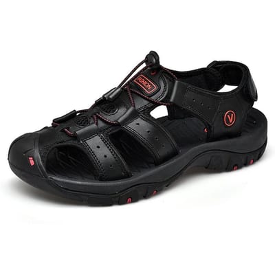 Zomer Heren Sandalen Echt Leer Heren Casual Schoenen Outdoor Heren Leren Sandalen voor Heren Strand Schoenen Romeinse Schoenen Plus Maat 38-48 38 black