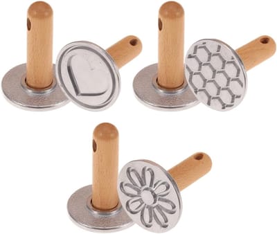 VHV-Koekjesstempel - Koekjes Vormen - Bakvorm - Uitsteekvormpjes - Koekjesvorm - Set van 3 - Met houten handvat - Metaal - Voor koekjes, zelfgebakken brood - Keukenaccessoires