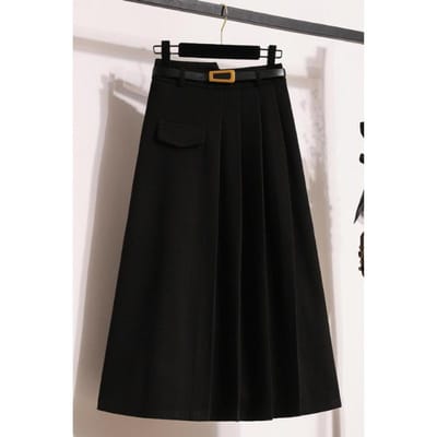 Grote Maat Vet Mm Effen Kleur Verdikte Geplooide Wollen Rok Winter Nieuw Retro Hoge Taille Slanke Rok voor Dames 4XL gray