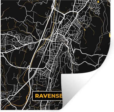 Muurstickers - Sticker Folie - Black and Gold – Stadskaart – Ravensburg – Duitsland – Plattegrond – Kaart - 100x100 cm - Plakfolie - Muurstickers Kinderkamer - Zelfklevend Behang XXL - Zelfklevend behangpapier - Stickerfolie