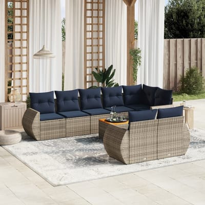 vidaXL - 9-delige - tuinbankset - met - kussens, - grijs - polyrotan