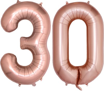 BTH – Folie Ballon Cijfer 30 – Rosé Goud – Feestversiering – Helium of Lucht – Verjaardag Decoratie – Met Rietje – 86cm