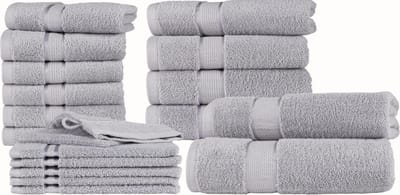 Homéé 18 delige handdoekenset Ruche - 2 badlakens 4 handdoeken 6 gastendoekjes 6 washandjes grijs gekamde katoen 550g. m²