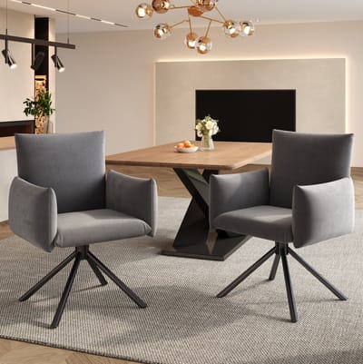 DESMIU Eetkamerstoel - 60 x 88 cm - Set Van 2 - 360° Draaibaar Met Armleuningen En Rugsteun - Voor Eetkamer En Woonkamer - Velvet Grijs