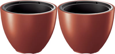 Prosperplast Plantenpot/bloempot Sevilla - 2x - buiten/binnen - kunststof - koper - D30 x H23 cm - met binnenpot