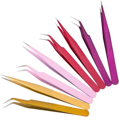 Precisie Pincet Set - Wenkbrauw Gereedschap - Precisie Werk - Roestvrij Staal - 8 Stuks - Multikleur