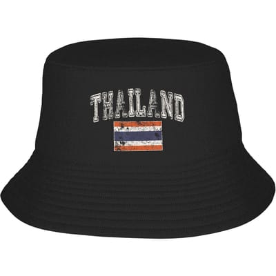 Vintage Thailand Bucket Hoed Buiten Visserspetten Voor Mannen Vrouwen Grappige Jacht Zonnehoeden Draagbare Grafische Pet One Size black