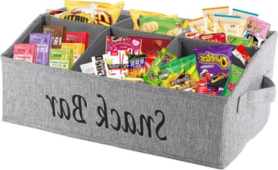 Snackopslagdoos met Handvat, 6 Compartimenten voor Snoep en Snacks, Ideaal voor Keuken en Snackbar, Ruimtebesparende Organizer, Zwart