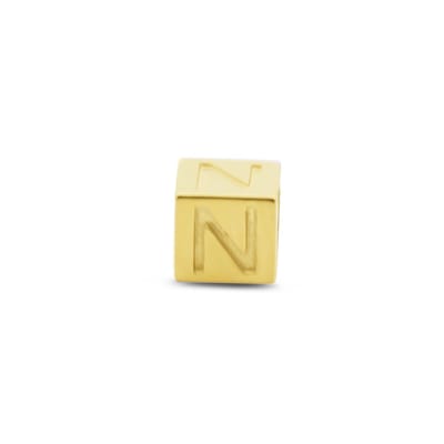 New Bling 9NBG-912N Gouden Kubus met Letter N - 3,8mm - hanger - 14 Karaat - Goud