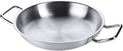 Roestvrijstalen braadpan - Koekenpan paellapan - Koken op inductie - Mat gepolijst met schenkrand - 28 cm - Zilver