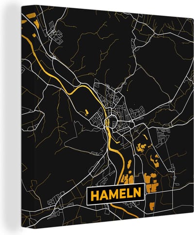 Canvas Schilderij Plattegrond – Hameln – Goud – Stadskaart – Kaart - Duitsland - 20x20 cm - Wanddecoratie