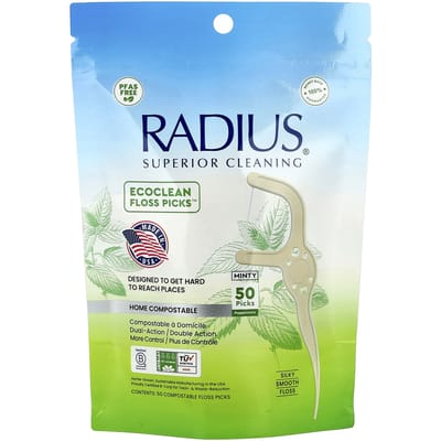 Ecoclean Cure-dents avec fil™, Menthe poivrée mentholée, Cure-dents biodégradables, 50 white