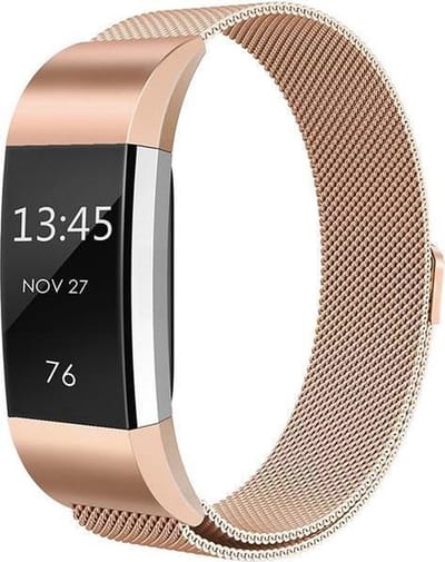 By Qubix - Compatible Fitbit bandje - Geschikt voor fitbit Charge 2 milanese bandje - Maat: Large - Champagne goud - Horlogeband - smartwatchbandje