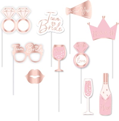 Amscan vrijgezellenfeest foto prop set - 10-delig - rose goud/roze - photo booth accessoires