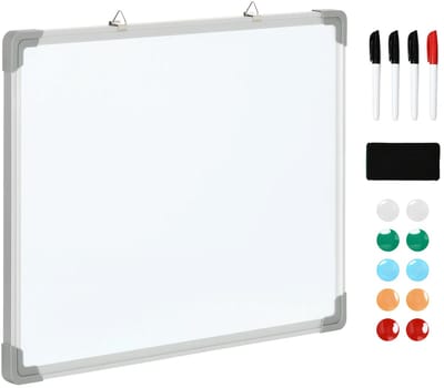 Pugsdrly Whiteboard magneetbord, gemakkelijk af te vegen, met 4 stiften, 10 magneten, 1 gum, 60 x 1,8 x 45 cm