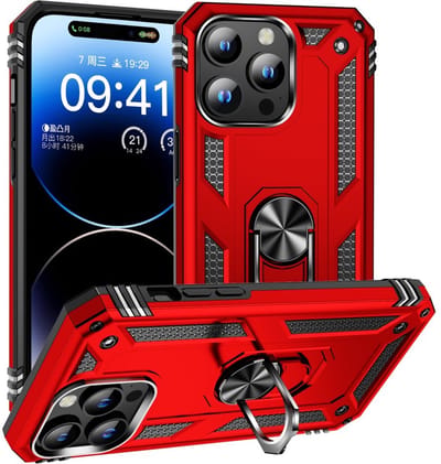 Coverup Hoesje - Geschikt voor iPhone 15 Pro Hoesje - Coverup Ring Kickstand Back Cover - Rood