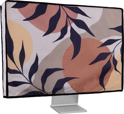 kwmobile stoffen beschermhoes voor monitor - geschikt voor 24-26" Monitor - Afdekhoes van linnen - In zwart / bruin / wit Plant en vormen design