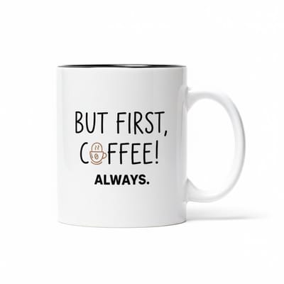 “But First, Coffee! Always.” Mok 330 ml – Motiverende Koffieliefhebber Beker – Keramisch Cadeau voor Thuis, Kantoor & Barista’s