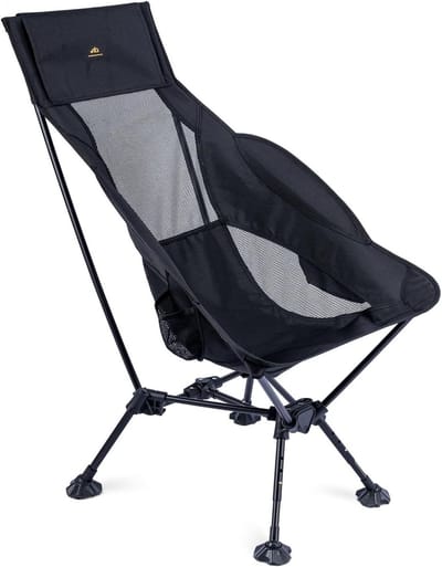 iClimb Ultralichte compacte camping opvouwbare strandstoel met anti-zinkende grote voeten (zwart - driehoekig frame hoge rug - 2 stuks)