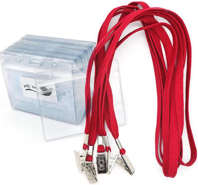 Badgehouders met Lanyards - Naamkaarthouders ID - Identificatie Tonen - Waterdicht Plastic Ontwerp - 50 stuks - Rood