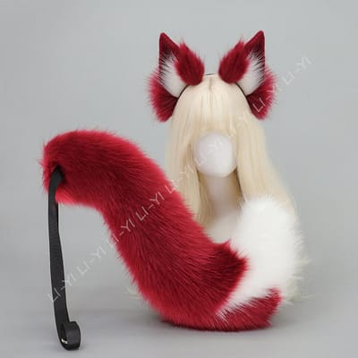 Handgemaakte Kitsune Vossenoren Hoofdband & Staart Set - Pluizige Kunstbont Dier Cosplay Accessoires Voor Anime, Halloween Kostuum Accessoires ear and tail