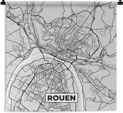 Wandkleed - Wanddoek - Kaart - Stadskaart - Rouen - Plattegrond - Frankrijk - 180x180 cm - Wandtapijt