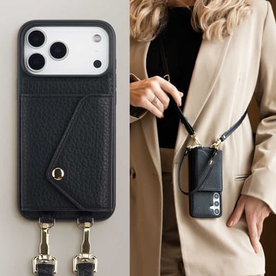 Selencia Hoesje - Geschikt voor Apple iPhone 17 Pro Max - Sera Koordhoes met pashouder envelop - Zwart