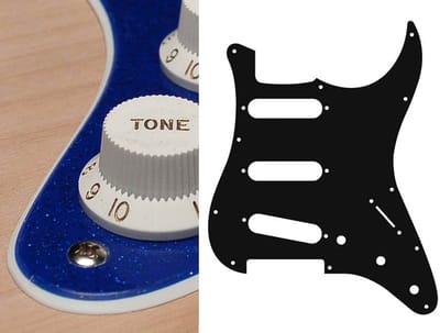 Boston ST-213-SBU pickguard, Stallion, standard, SSS, 3 pot holes, 3-5 switch, 2 ply, sparkling blue