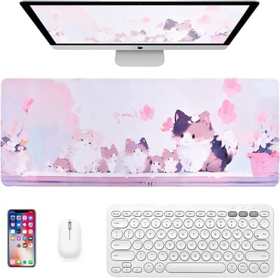 Grote Gaming Muismat met Antislip Onderkant en Schattig Kattenpatroon - Ideaal voor Gaming, Kantoor en Thuis - 800 x 300 x 3mm - Comfortabel en Duurzaam