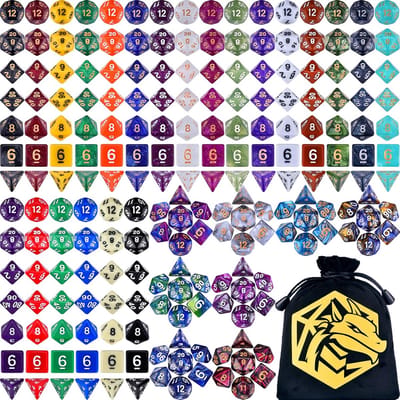 DND dobbelstenen sets 30 x 7 (210 stuks) veelvlakkige RPG dobbelstenen voor kerkers en draken tafelblad rollenspel avonturenspellen met een grote tas met trekkoord
