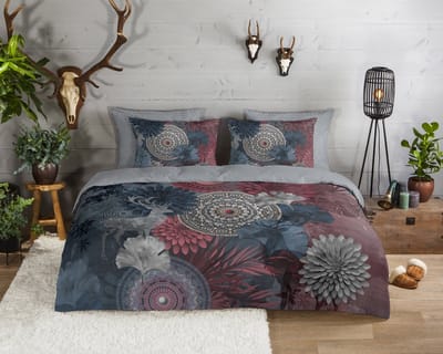 HIP dekbedovertrek mandala�s, bloemen en hert - 1 persoons 140x200/220 cm - Grijs - 100% Katoen flanel