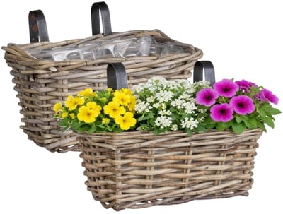 Mica Decorations Hangmand voor planten - 2x - 30 x 19 x 15 cm - gevlochten - hangende railing plantenbak - beugels