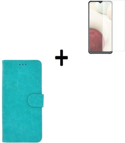 Hoesje Geschikt voor Samsung Galaxy A22 5G - 5G - Screenprotector A22 5G - Samsung A22 5G Hoes Wallet Bookcase Turquoise + Tempered Glass