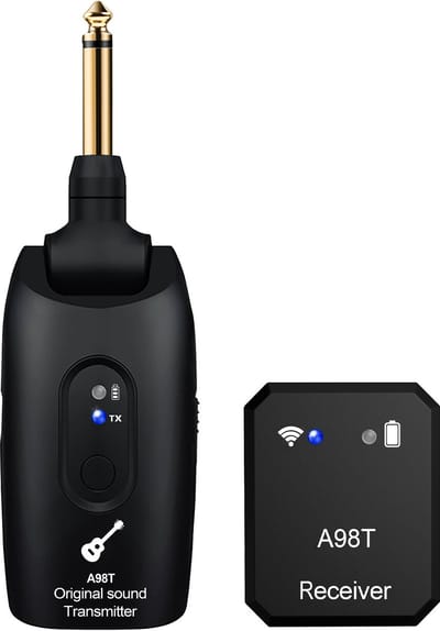 WK Gitaar Bass Draadloze Transmissie Ontvanger met Draadloos in-ear monitor systeem-Direct via oortjes helder en efficiënt de feedback - 270 graden draaibare & stevige gewricht -30 meter transmissiebereik-voor 10 uur Ingebouwde batterij