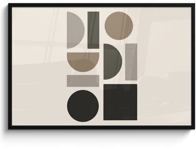 Poster in lijst - Fotolijst 120x80 cm - Posters - Natuurlijke tinten - Grafisch - Verticale compositie - Posterlijst zwart - Decoratie - Wanddecoratie woonkamer - Muurdecoratie slaapkamer