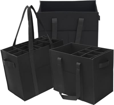 Tassen Shopper Set, Set van 3 Vilttassen met 2 Aparte Compartimenten, Grote Opvouwbare Viltmand, Vilten Handtas voor Boodschappen, Uitjes, Speelgoed en Opbergen (Zwart)