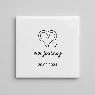 Our Journey Gepersonaliseerde Keramische Tegel met Datum – Minimalistische Hart Liefde Wanddecoratie – 15 x 15 cm