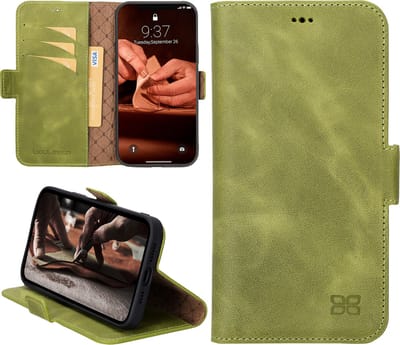 Pulledro geschikt voor iPhone 15 Pro Max Lederen BookCase Hoesje - Andalusian Green