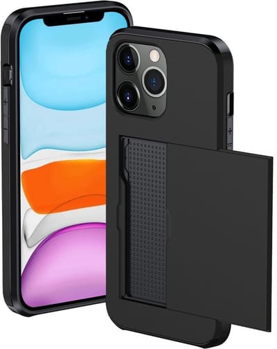 Hoesje Geschikt voor iPhone 11 Pro Hoesje Met Pasjeshouder Hard Case Met Kaarthouder - Hoes Geschikt voor iPhone 11 Pro Hoesje Pashouder Case - Zwart
