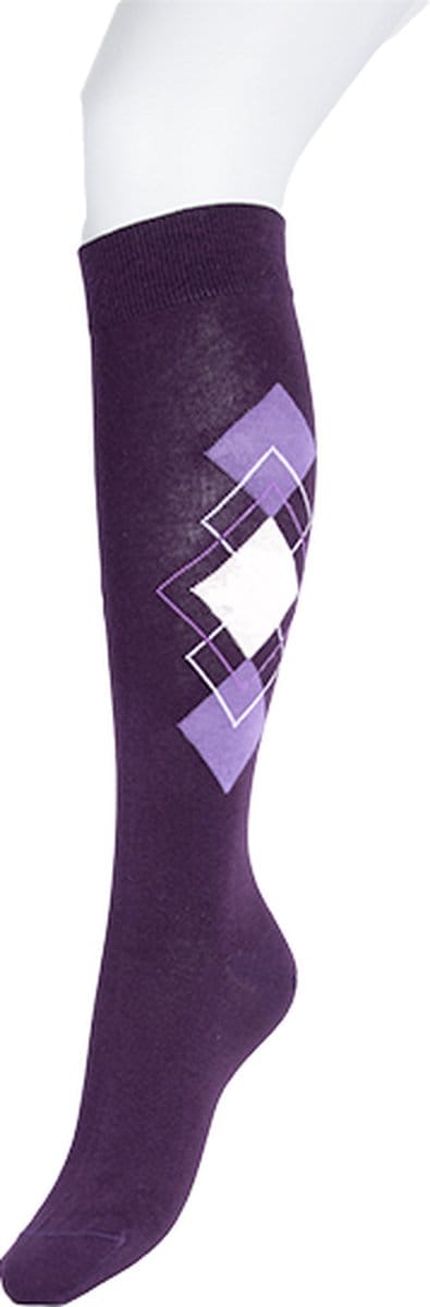 Bonnie Doon Dames Kniekous Katoen met Ruiten Argyle Rhombus Fun Kleur Indigo Paars Maat 36/42 Gladde Teennaad - Katoen - Stijlvol - Klassiek - Moderne Twist - Comfortabel - Kniekousen - Voorgewassen - Argyle - Ruiten - Indigo Purple - BP241501.601