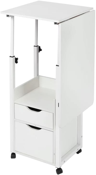 Venzor - Overbedtafel met Wielen - 100x40x70 cm - Wit – In Hoogte Verstelbaar – Uitklapbaar Laptopbureau – Met Lade & Opbergruimte